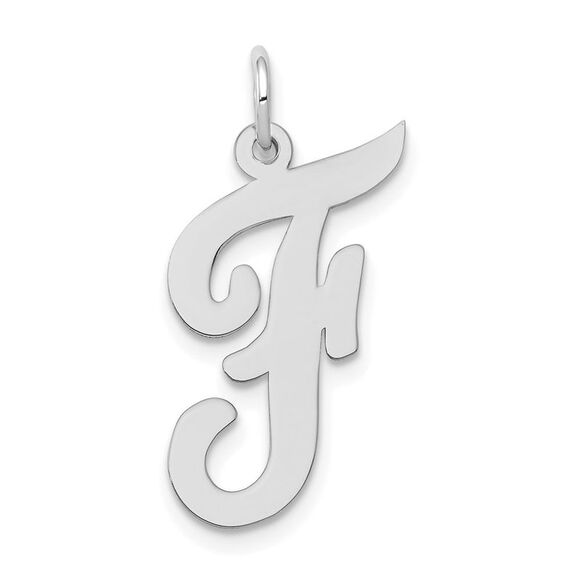 14k White Gold, Madison Collection LG Classic Script Initial F Pendant - Picture 1 of 6